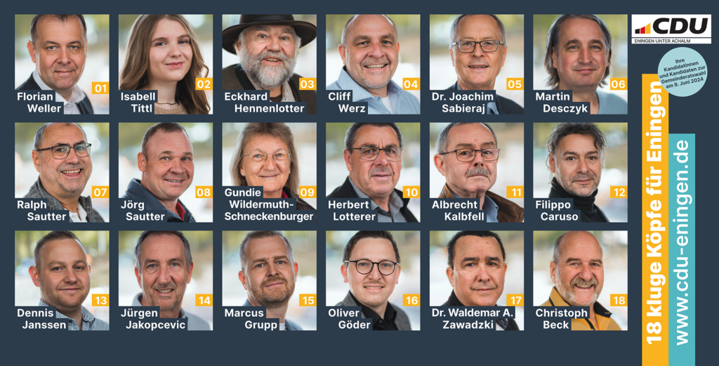 Übersicht der CDU-Gemeinderatskandidaten 2024